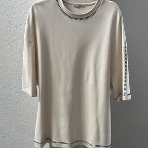 Zara Cream Short Sleeve Top with Black Trim